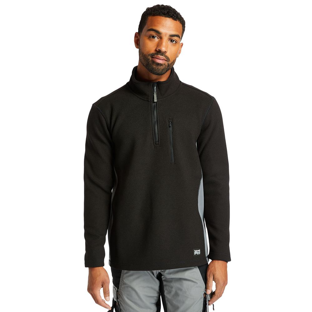 Timberland Mens Sweatshirts PRO® Studwall Quarter-Zip Textured Fleece - Black - India YT2063741